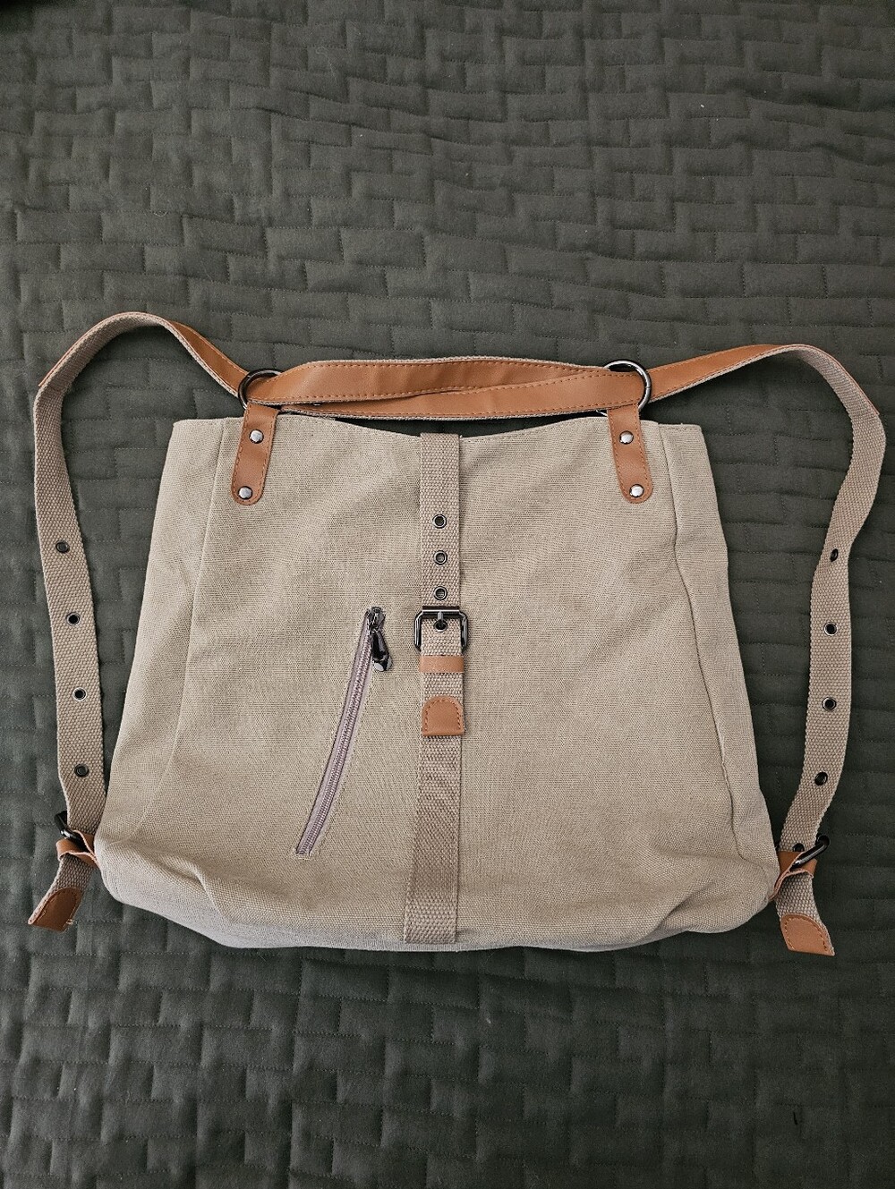 Tan Canvas Convertible Tote Bag